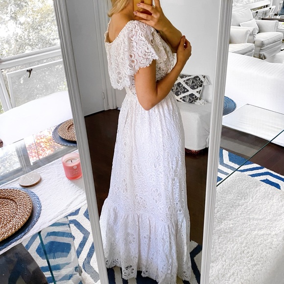 💍 VINTAGE ILGWU UNION MADE TALL LACE OPEN SHOULDER WEDDING GOWN! - Picture 4 of 16